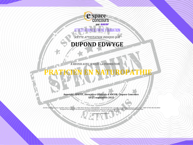 Specimen diplome Naturopathe Espace Concours 2
